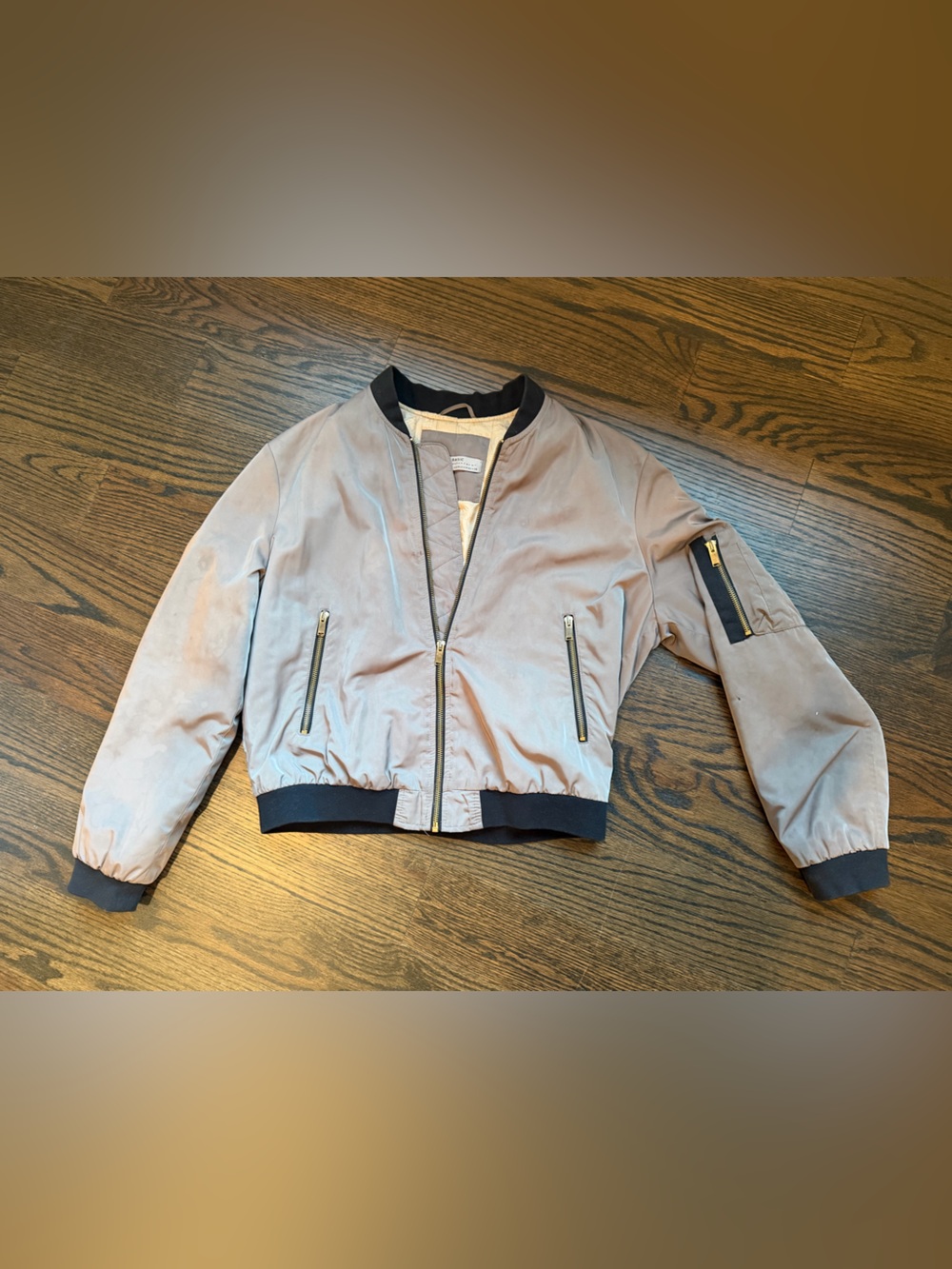 Zara Light Pink Bomber Jacket with Black Trim